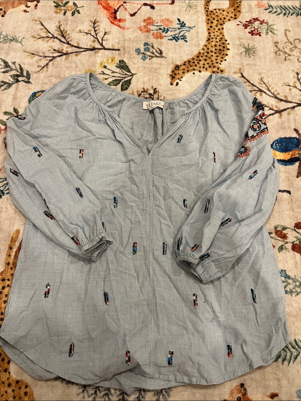 Velvet by Graham & Spencer Light Blue Embroidered Peasant Blouse